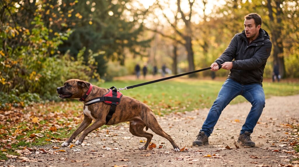 Chien qui tire son propriétaire